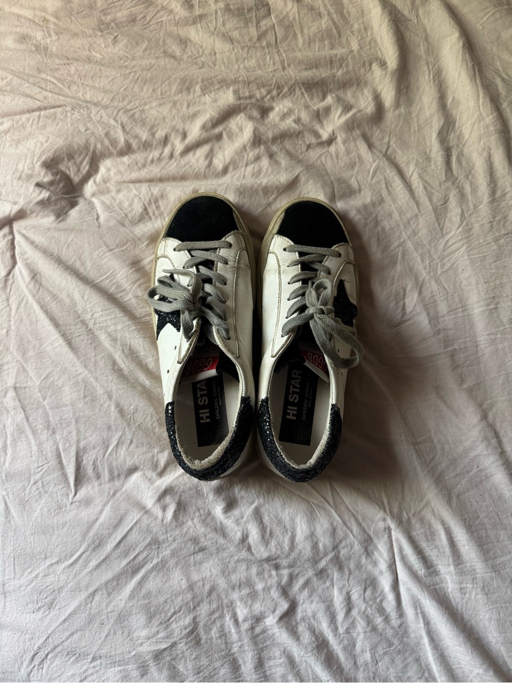 Golden Goose White and Black Hi Star Sneakers